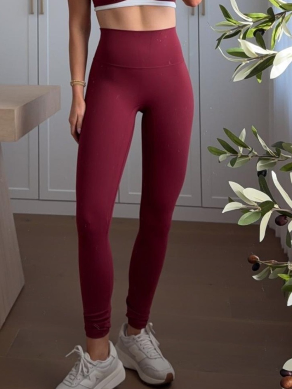 Womens High-Waisted Cherry colored Leggings